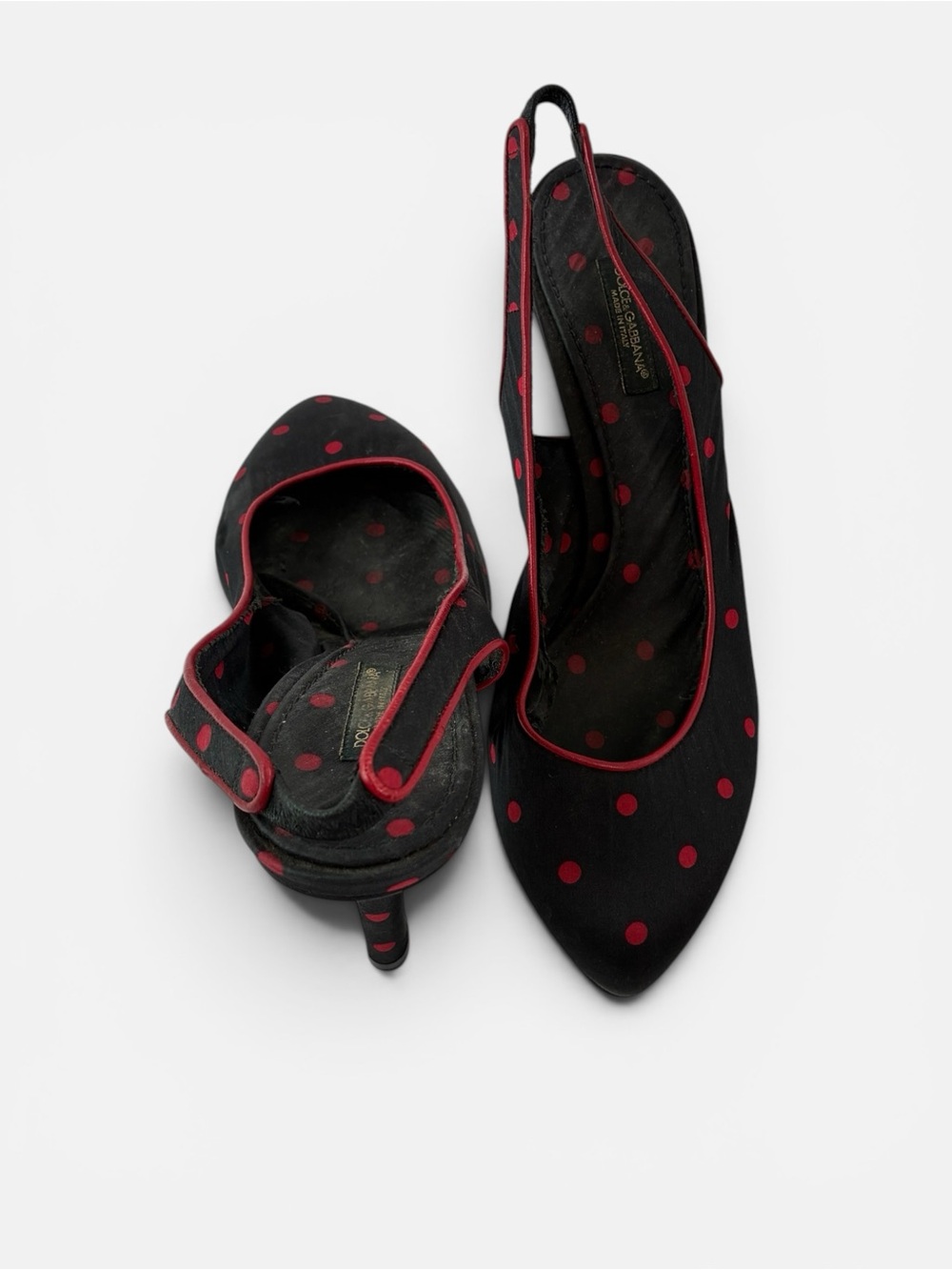 Dolce & Gabbana Black Flats with Red Polka Dot Trim - Picture 2 of 6